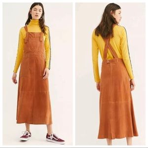 NEW FREE PEOPLE SUEDE MIDI JUMPER APRON DRESS Z196-3